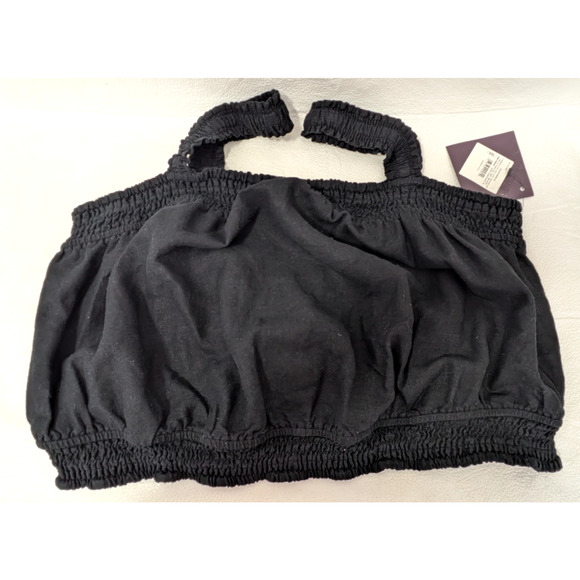 Women's Linen Cropped Tank Top Black XXL - Picture 6 of 8